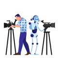 Cameraman and robot shooting movie. Video equipment