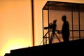 Cameraman`s silhouette broadcasting