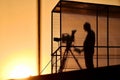 Cameraman`s silhouette broadcasting