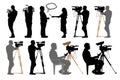 Cameraman with video camera, silhouette set. Royalty Free Stock Photo