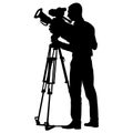 Cameraman with video camera. Silhouettes on white background
