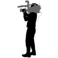 Cameraman with video camera. Silhouettes on white background