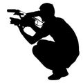 Cameraman with video camera. Silhouettes on white background. Vector illustration Royalty Free Stock Photo