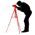 Cameraman with video camera. Silhouettes on white background. Vector illustration Royalty Free Stock Photo