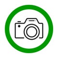Cameras allowed sign. Flat icon in green circle. Vector illustration Royalty Free Stock Photo