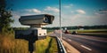 Cameras and speed control radars along a busy highway monitor and record speeding violations. Generative AI