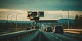 Cameras and speed control radars along a busy highway monitor and record speeding violations. Generative AI