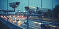 Cameras and speed control radars along a busy highway monitor and record speeding violations. Generative AI