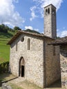 Camerata Cornello, Italy. Italian medieval ancient village. The crooked bell tower