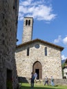 Camerata Cornello, Italy. Italian medieval ancient village. The crooked bell tower