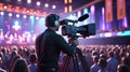 Camerman Capturing Live Event with Professional Video Camera in Vibrant Auditorium Royalty Free Stock Photo