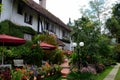 Rear garden and seating area of colonial bungalow Ye Olde Smokehouse Hotel Cameron Highlands Malaysia