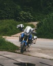 Super Tenere 1200, Yamaha motorcycle stopping at the roadside Royalty Free Stock Photo