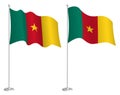 Cameroon flag on flagpole waving in wind. Holiday design element. Checkpoint for map symbols. Isolated vector on white background Royalty Free Stock Photo