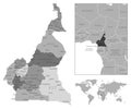 Cameroon - highly detailed black and white map.