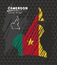 Cameroon map with flag inside on the black background. Chalk sketch vector illustration