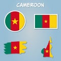 Cameroon vector set. Detailed country shape with region borders, flags and icons