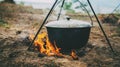 Camfire cooking in the forest Royalty Free Stock Photo