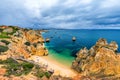 Camilo beach Praia do Camilo in Lagos, Algarve, Portugal. Wooden footbridge to the beach Praia do Camilo, Portugal. Picturesque Royalty Free Stock Photo