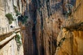 Caminito del Rey, Spain, April 04, 2018: Royal Trail also known as El Caminito Del Rey - mountain path along steep cliffs in gorge