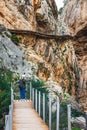 Caminito del Rey, Spain, April 04, 2018: Royal Trail also known as El Caminito Del Rey - mountain path along steep cliffs in gorge