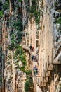 Caminito del Rey, Spain, April 04, 2018: Royal Trail also known as El Caminito Del Rey - mountain path along steep cliffs in gorge