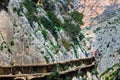 Caminito del Rey, Spain, April 04, 2018: Royal Trail also known as El Caminito Del Rey - mountain path along steep cliffs in gorge