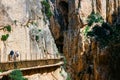 Caminito Del Rey, Spain, April 04, 2018: Visitors walking along the World's Most Dangerous Footpath reopened in May 2015. Ardale