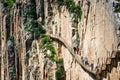 Caminito Del Rey, Spain, April 04, 2018: Visitors walking along the World`s Most Dangerous Footpath reopened in May 2015. Ardale