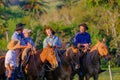 CAMINOS, CANELONES, URUGUAY, OCT 7, 2018: Gauchos on horses at a Criolla Festival in Uruguay