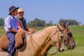CAMINOS, CANELONES, URUGUAY, OCT 7, 2018: Young gauchos riding on horses at a Criolla Festival in Uruguay