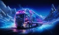 Camion on the road through winter landscape. Royalty Free Stock Photo