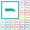 Camion side view flat color icons with quadrant frames Royalty Free Stock Photo