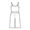Camisole jumpsuit Dungaree overall technical fashion illustration with knee length, normal waist, oversized, pockets Royalty Free Stock Photo