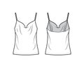 Camisole technical fashion illustration with vintage-inspired cowl neckline, relaxed fit, tunic length Flat outwear tank