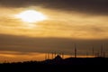 Camlica mosque and city silhouette and sunrise in istanbul