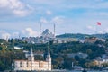 Camlica Tower and Kuleli Military School in Istanbul from Arnavutkoy District Royalty Free Stock Photo