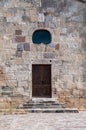 Sardinia. San Giovanni Suergiu. Palmas. Ancient Church of Santa Maria di Palmas, 11th century AD. Main facade detail