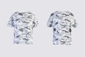 Camo female t-shirt Isolated on white background front and back rear view Royalty Free Stock Photo