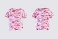 Camo female t-shirt Isolated on white background front and back rear view Royalty Free Stock Photo