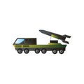 Camo green color war machine truck with rocket Royalty Free Stock Photo