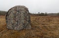 Camoflage tent at the grouse lek. Early morning in early April. Springtime