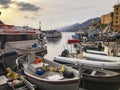 Camogli: fishermen harbor at sunset. Color image Royalty Free Stock Photo