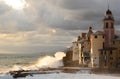 Sea storm at sunset. Camogli. Golfo Paradiso. Liguria. Italy