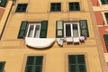 Camogli house clothes drying to the sun Royalty Free Stock Photo