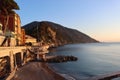 Beautiful sunset over Camogli, Italian riviera small town Royalty Free Stock Photo