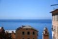 Cityscape and beach photos of the small fishing village and tourist resort Camogli, Italy Royalty Free Stock Photo