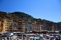 Cityscape and beach photos of the small fishing village and tourist resort Camogli, Italy Royalty Free Stock Photo