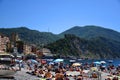 Cityscape and beach photos of the small fishing village and tourist resort Camogli, Italy Royalty Free Stock Photo