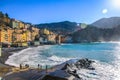 Camogli - People relaxing on the beach at the Mediterranean Sea